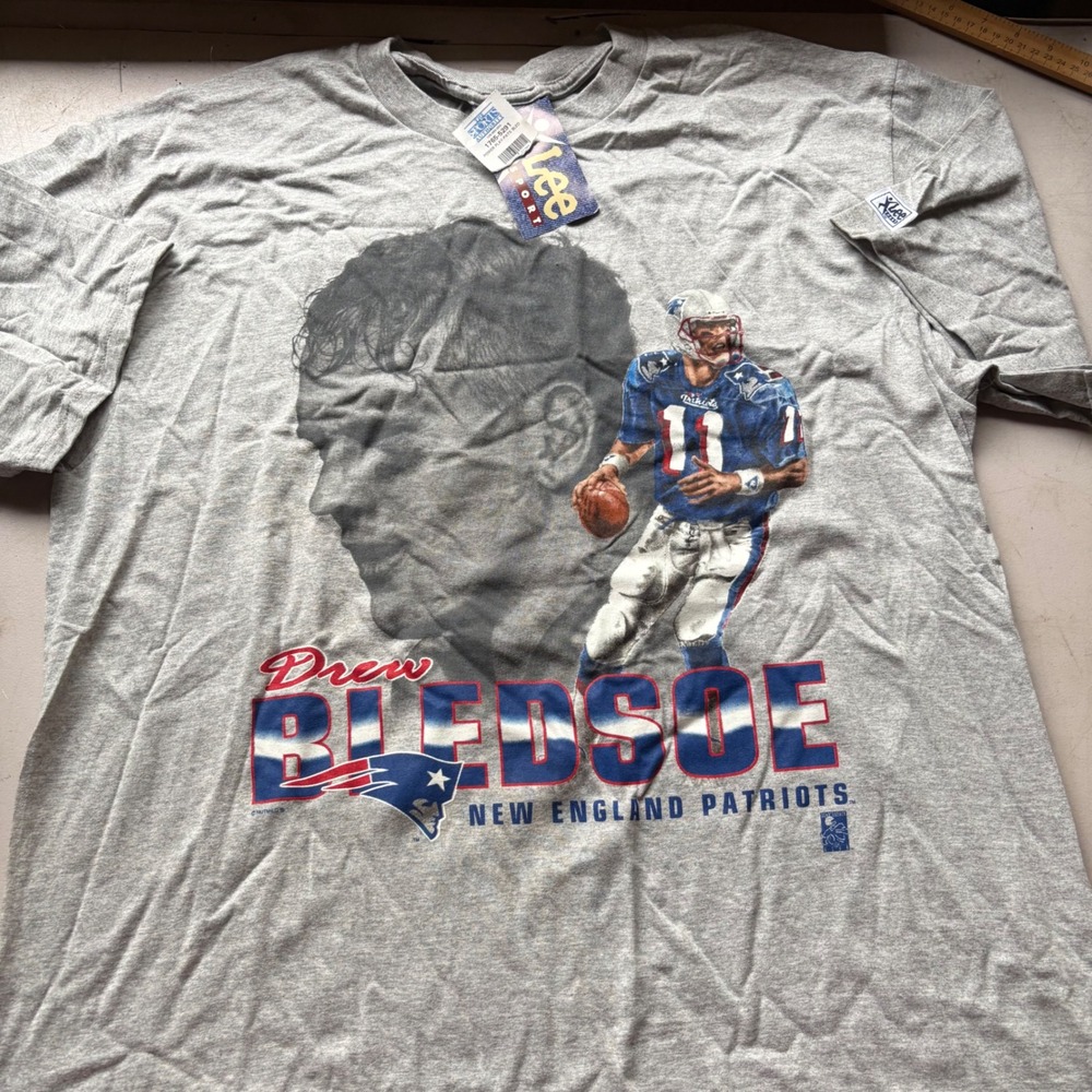 Vintage Lee Sport Drew Bledsoe New England Patriots Graphic T-Shirt Gray XL NWT